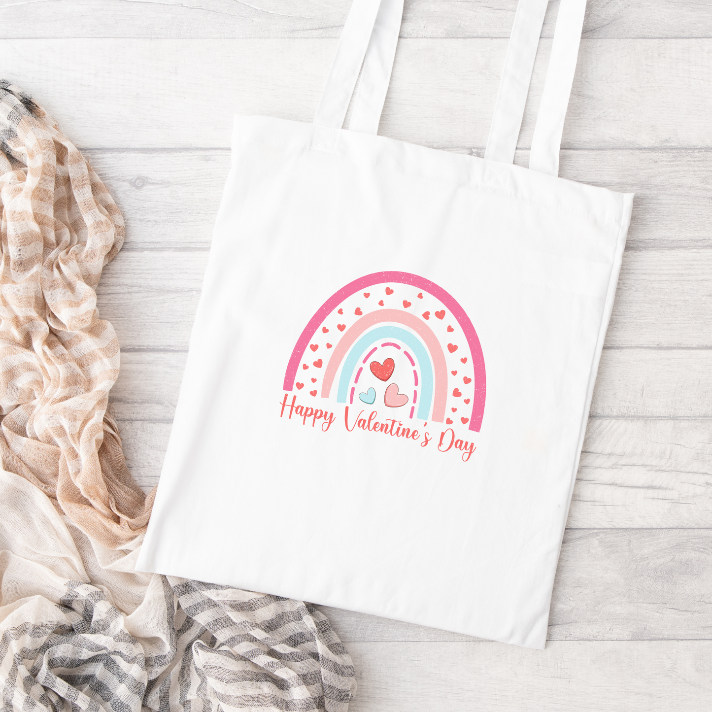 Happy Valentines Day Rainbow Tote Bag, Reusable Tote Bag, Valentines Day Tote Bag