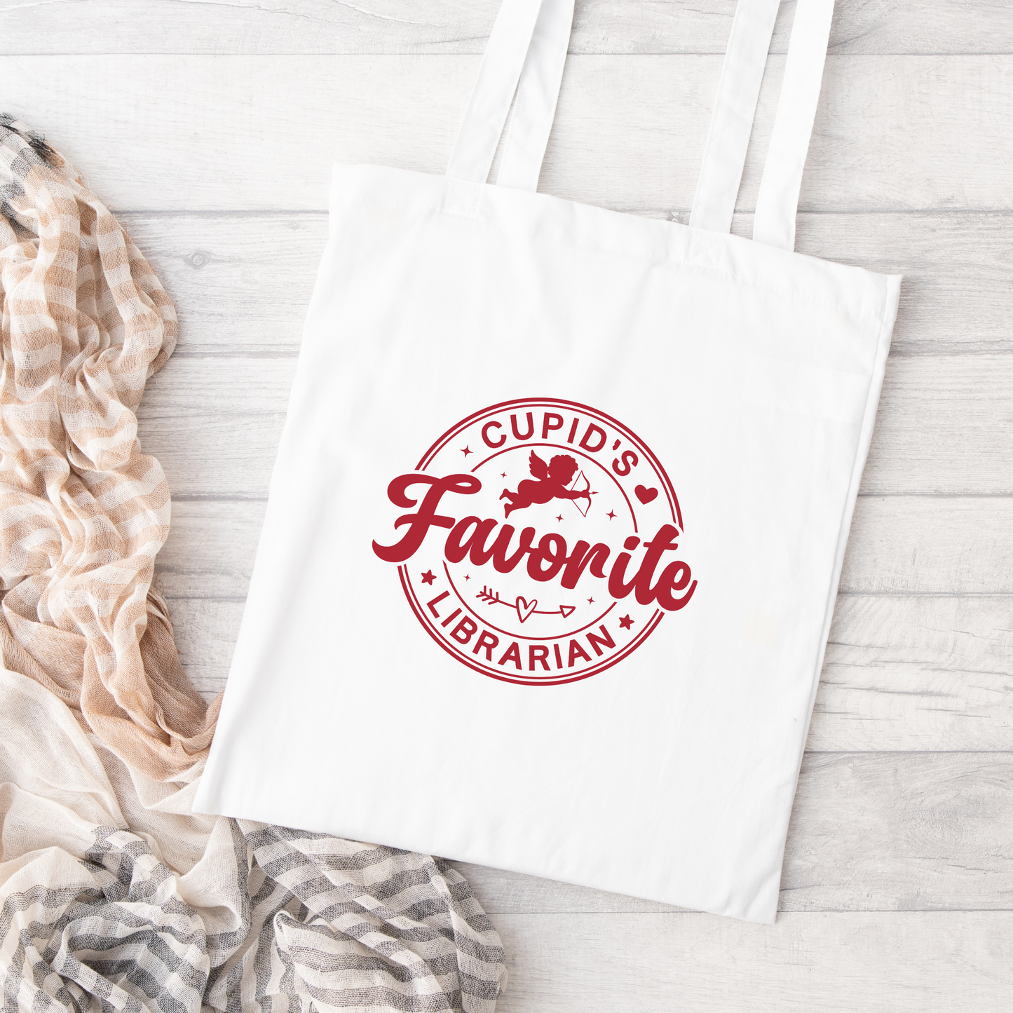 Cupids Favorite Librarian Tote Bag, Reusable Tote Bag, Valentines Day Tote Bag