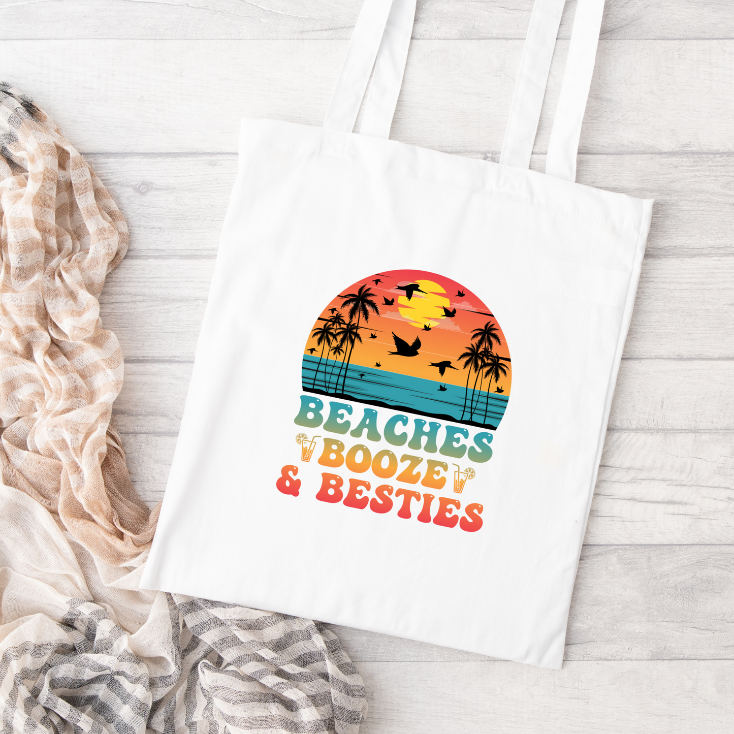 Beaches Booze Besties Tote Bag, Reusable Tote Bag, Beach Tote Bag