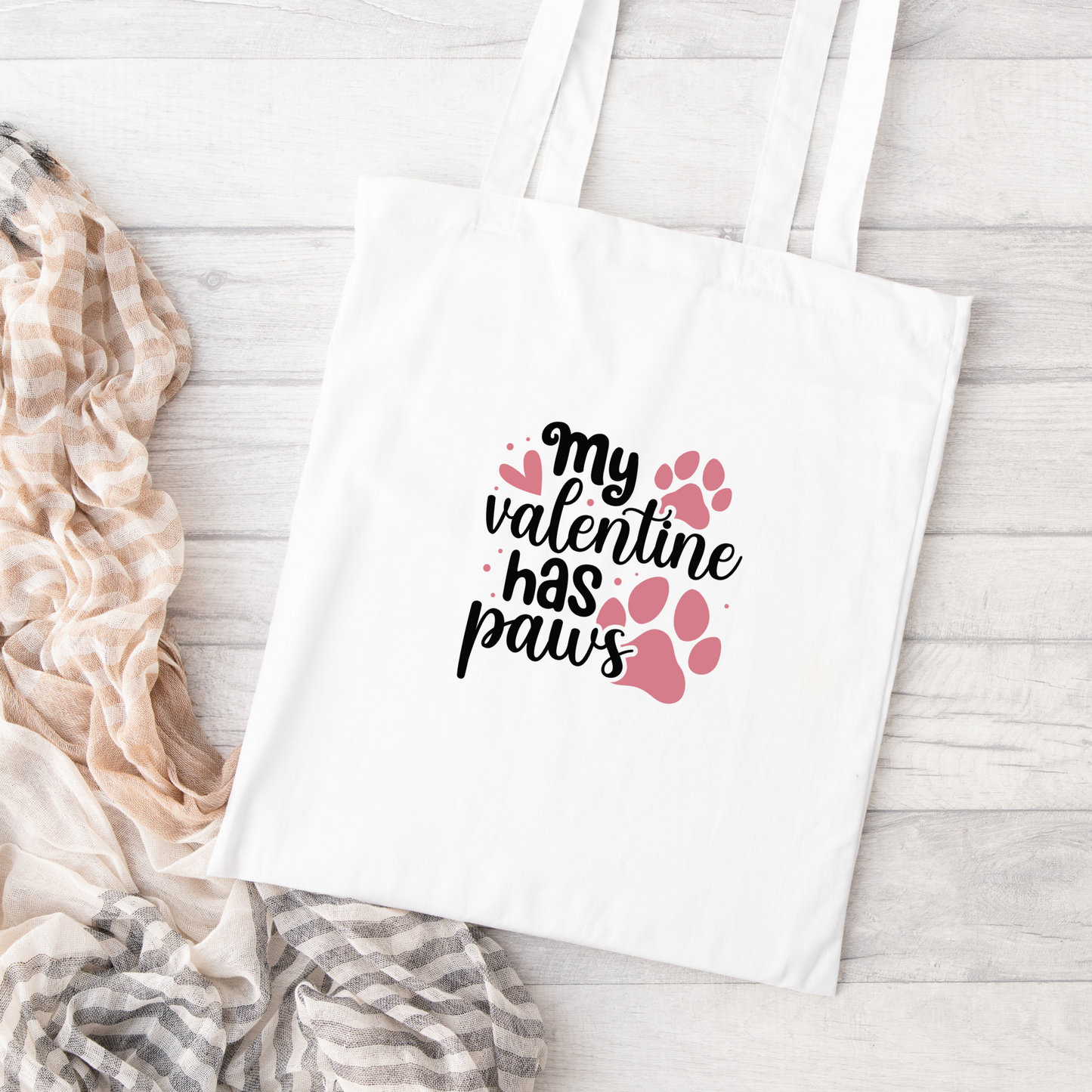 My Valentine Has Paws Tote Bag, Reusable Tote Bag, Valentines Day Tote Bag