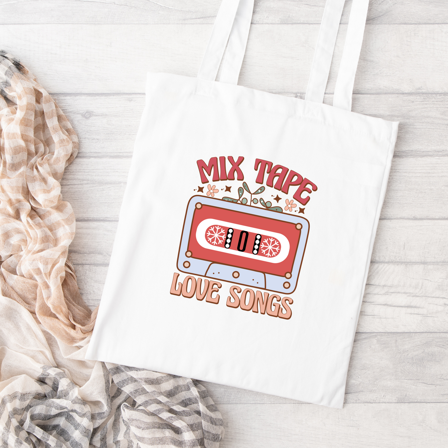 Mix Tape Love Songs Tote Bag, Reusable Tote Bag, Valentines Day Tote Bag