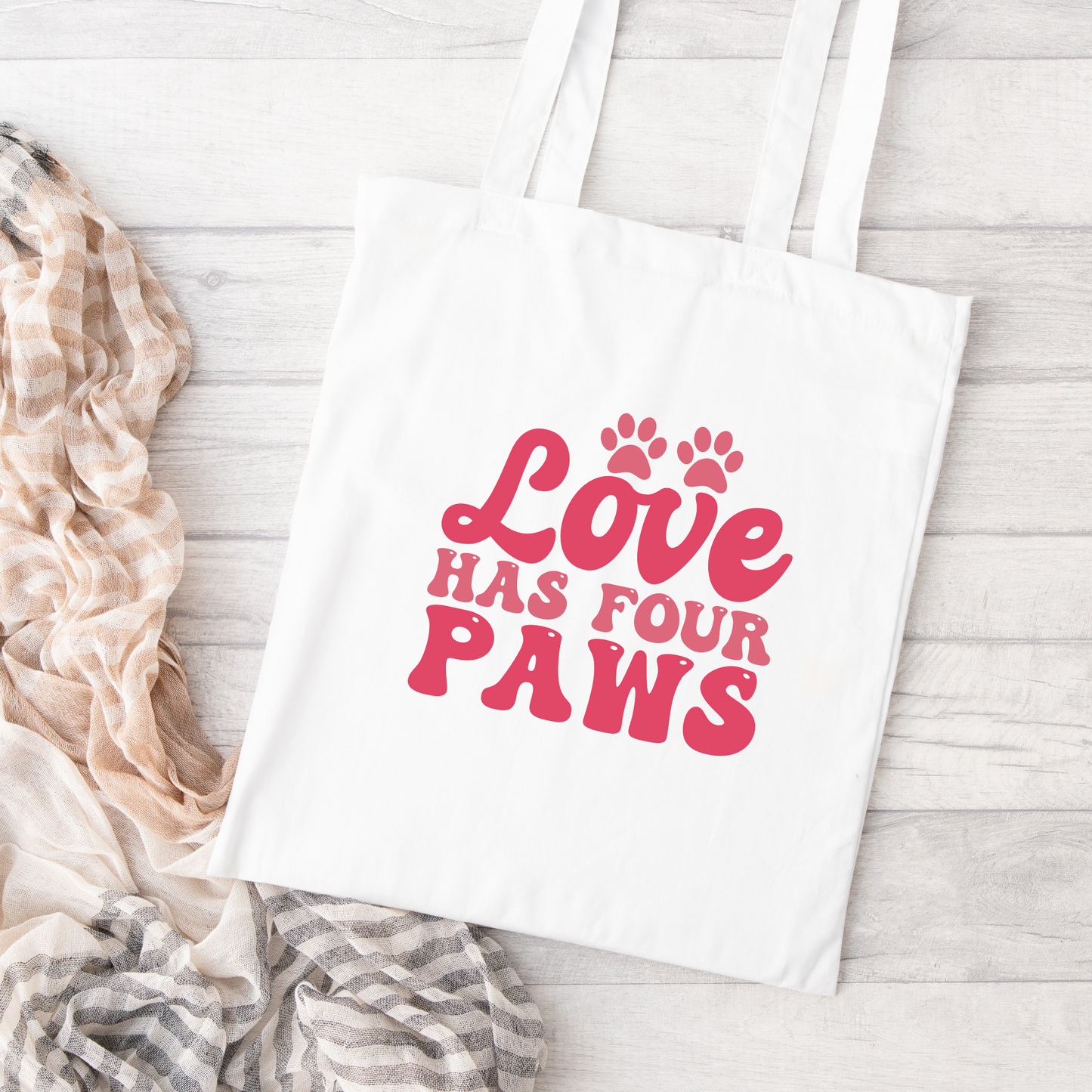 Love Has Four Paws Tote Bag, Reusable Tote Bag, Valentines Day Tote Bag