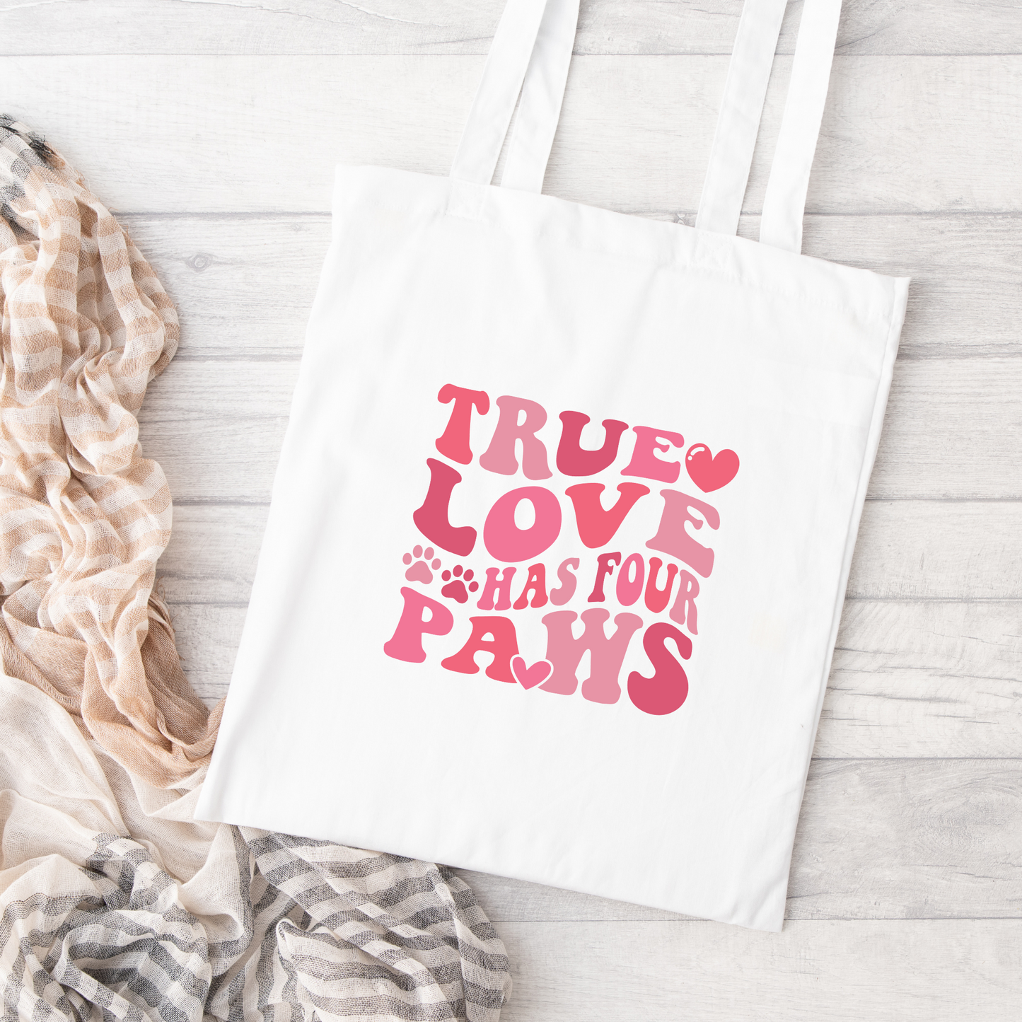 True Love Has Paws Tote Bag, Reusable Tote Bag, Valentines Day Tote Bag