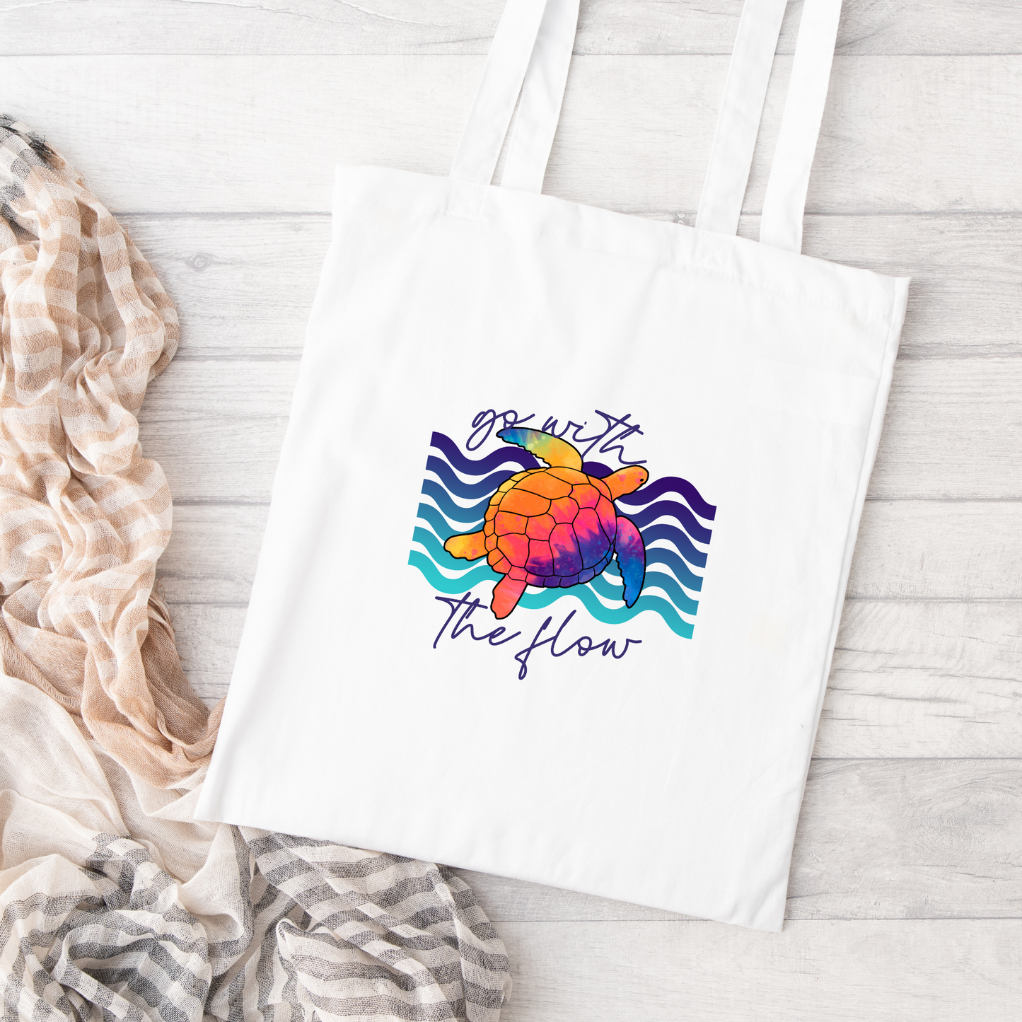 Go With The Flow Sea Turtle Tote Bag, Ocean Tote Bag, Reusable Tote Bag, Sea Turtle Tote Bag