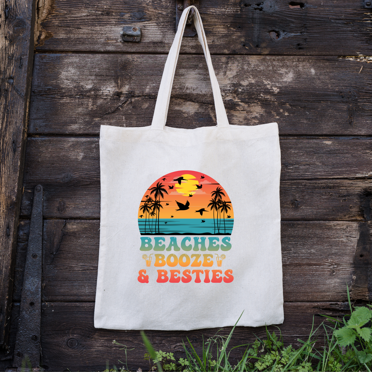 Beaches Booze Besties Tote Bag, Reusable Tote Bag, Beach Tote Bag