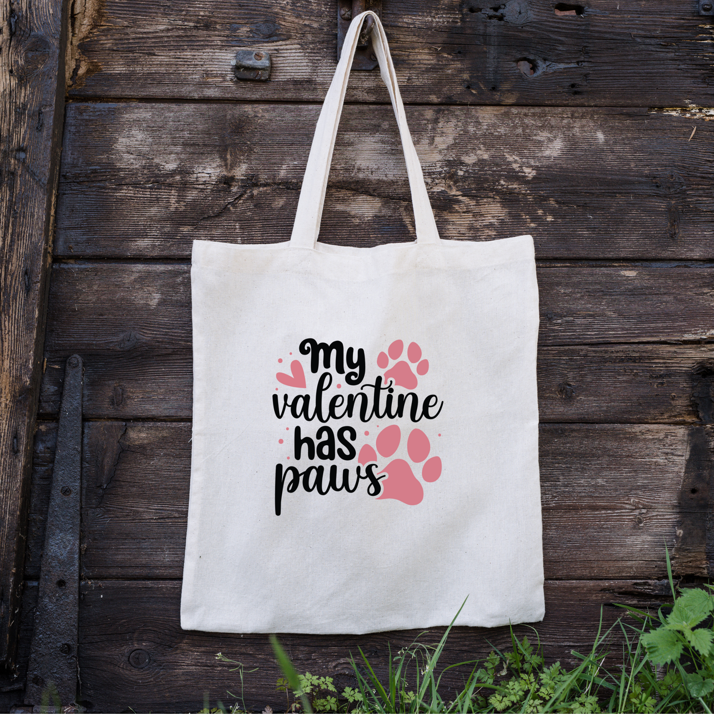 My Valentine Has Paws Tote Bag, Reusable Tote Bag, Valentines Day Tote Bag