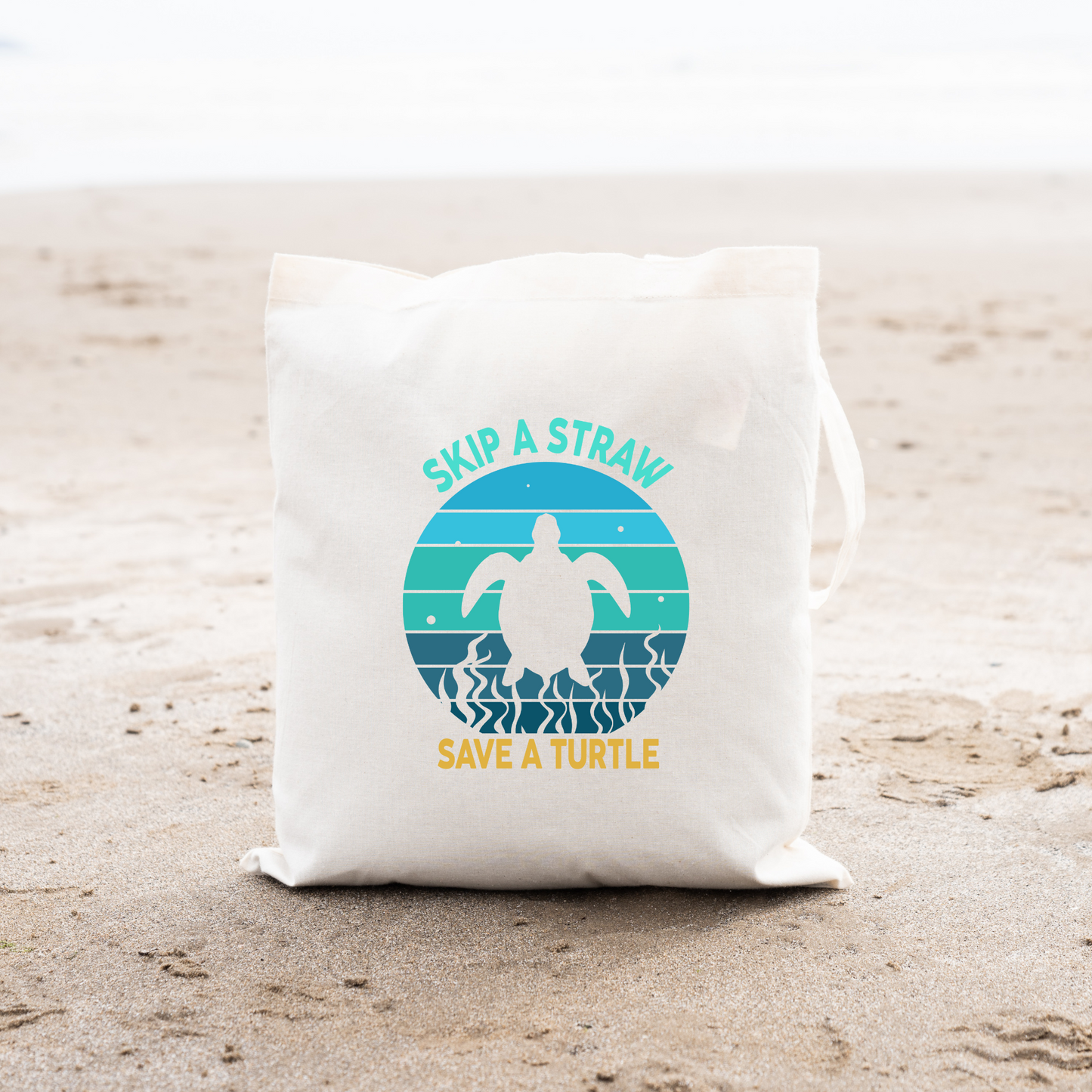 Skip A Straw Save A Sea Turtle Tote Bag, Reusable Canvas Tote, Sea Turtle Tote Bag