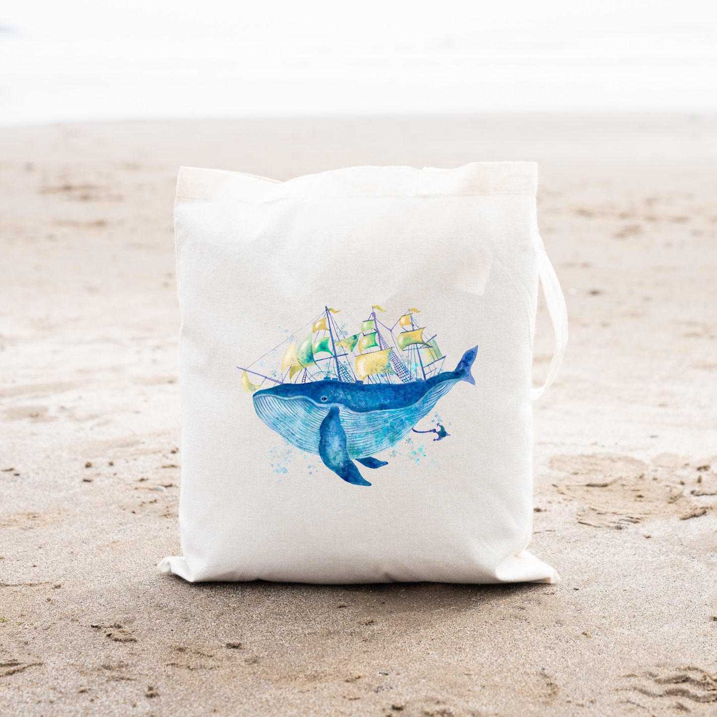 Sailing Whale Canvas Tote Bag, Reusable Canvas Tote, Nautical Tote Bag, Whale Tote Bag