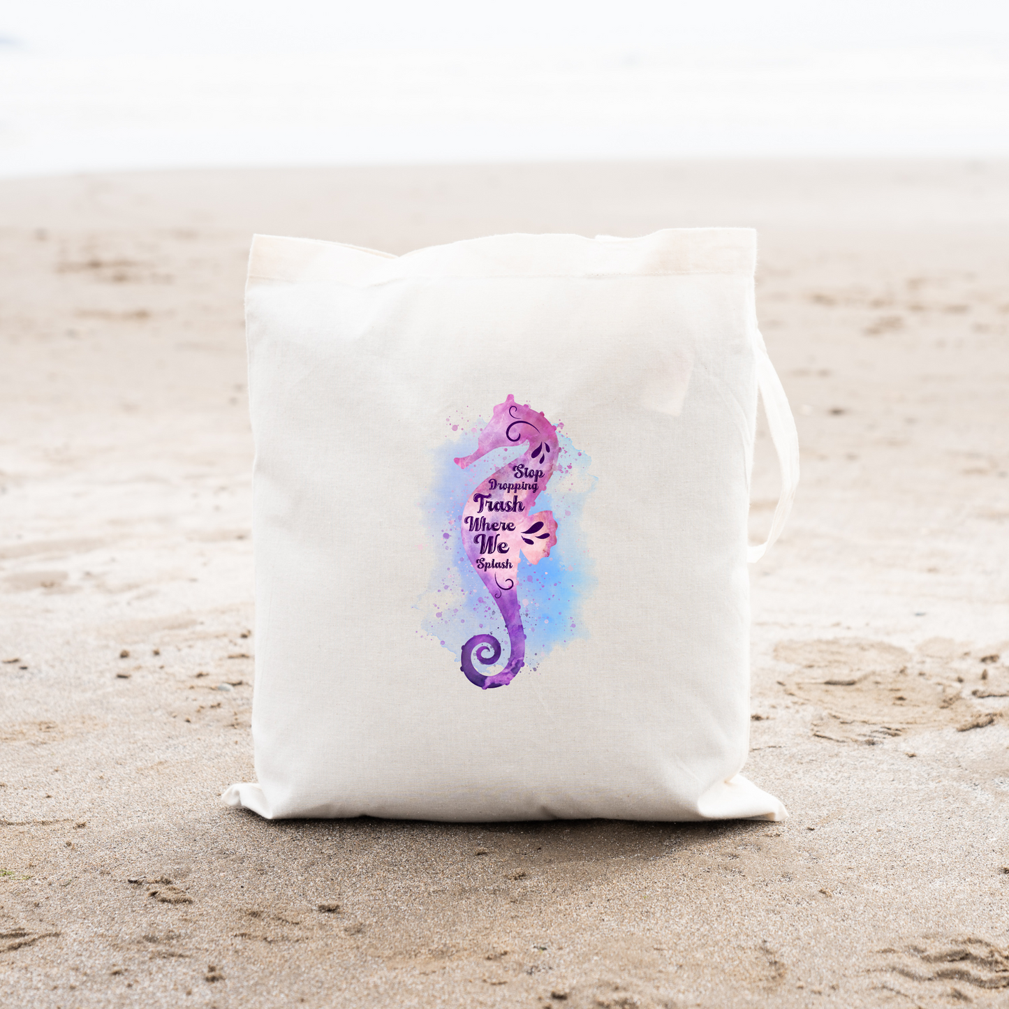 Stop Dropping Trash Where We Splash Tote Bag, Seahorse Tote Bag, Reusable Tote Bag, Beach Tote Bag