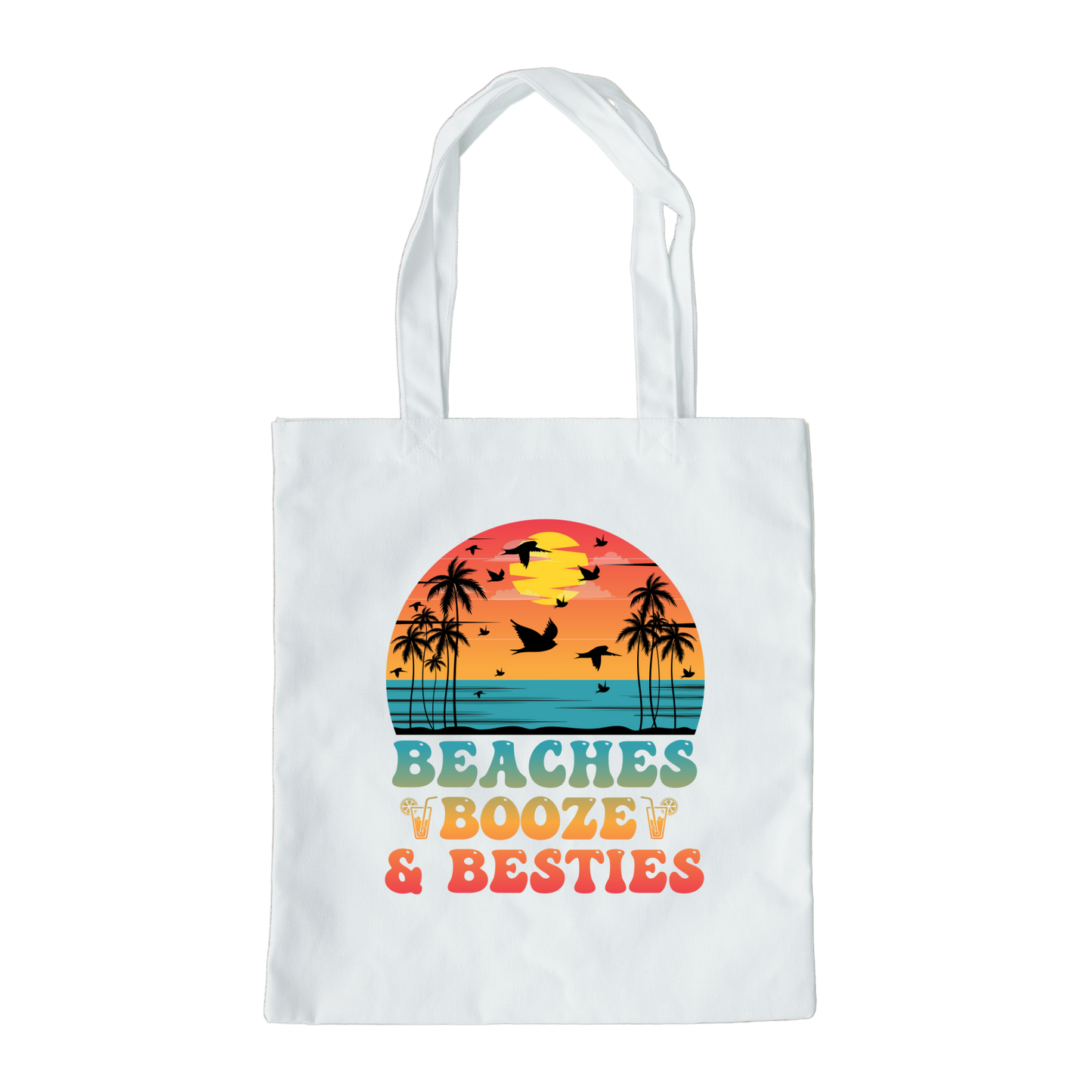 Beaches Booze Besties Tote Bag, Reusable Tote Bag, Beach Tote Bag