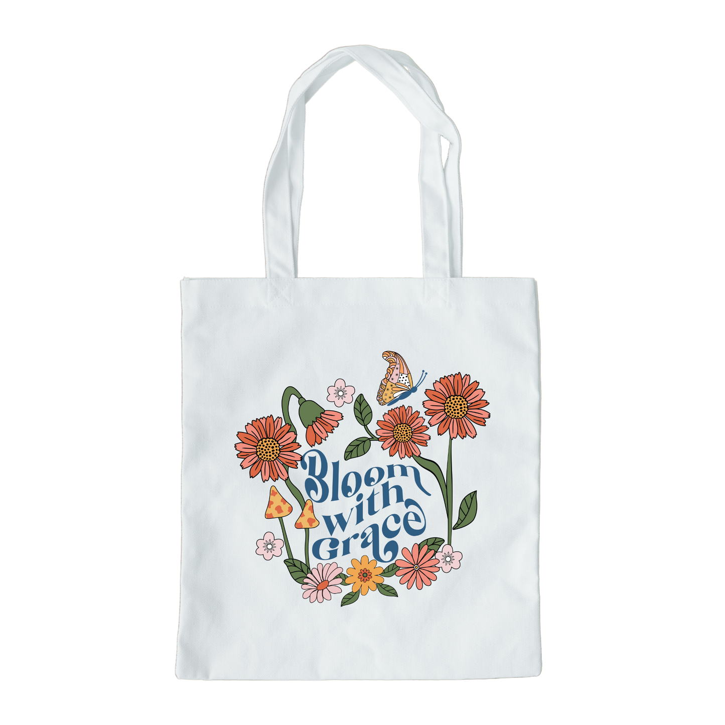 Bloom With Grace Tote Bag, Flower Tote, Floral Tote Bag, Reusable Bag, Motivation Gift Tote Bag