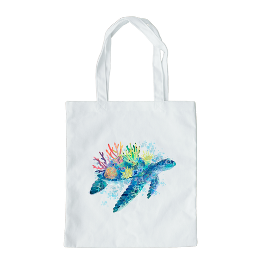 Sea Turtle Canvas Tote Bag, Reusable Canvas Tote, Turtle Tote Bag, Coral Tote Bag, Reef Tote Bag