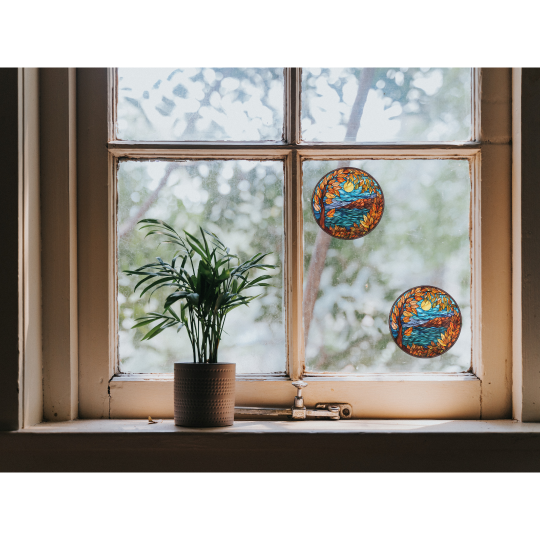 Fall Lake Stained Glass Window Cling