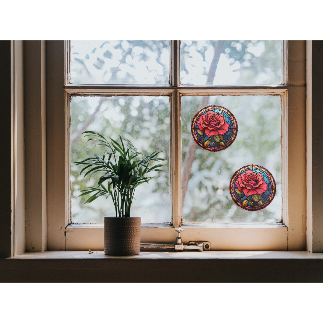 Rose Stained Glass Window Cling