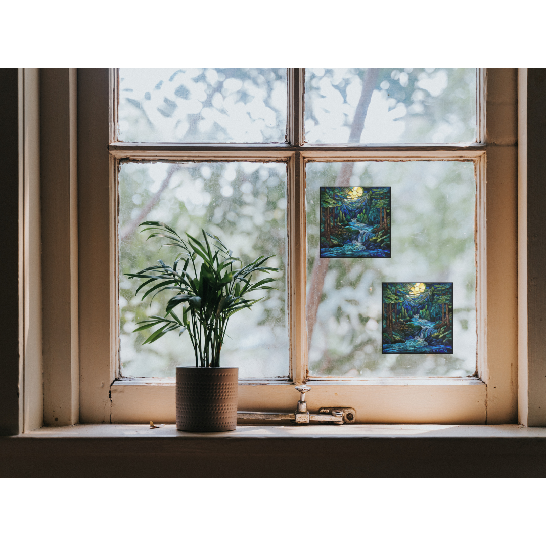 Forest Night Stained Glass Window Cling