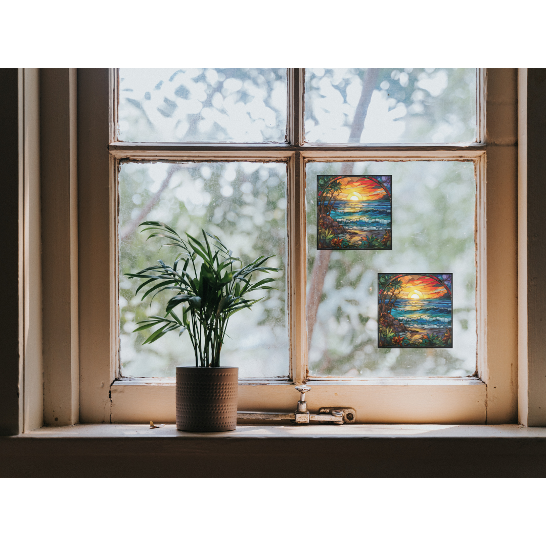 Ocean Beach Stained Glass Window Cling
