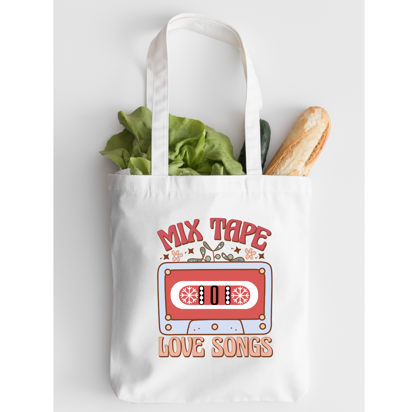 Mix Tape Love Songs Tote Bag, Reusable Tote Bag, Valentines Day Tote Bag