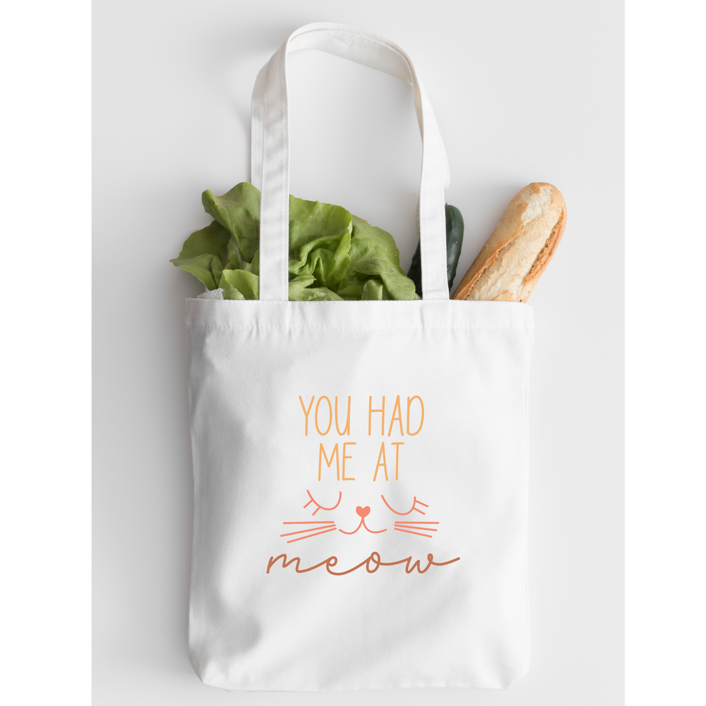 You Had Me At Meow Tote Bag, Reusable Canvas Tote