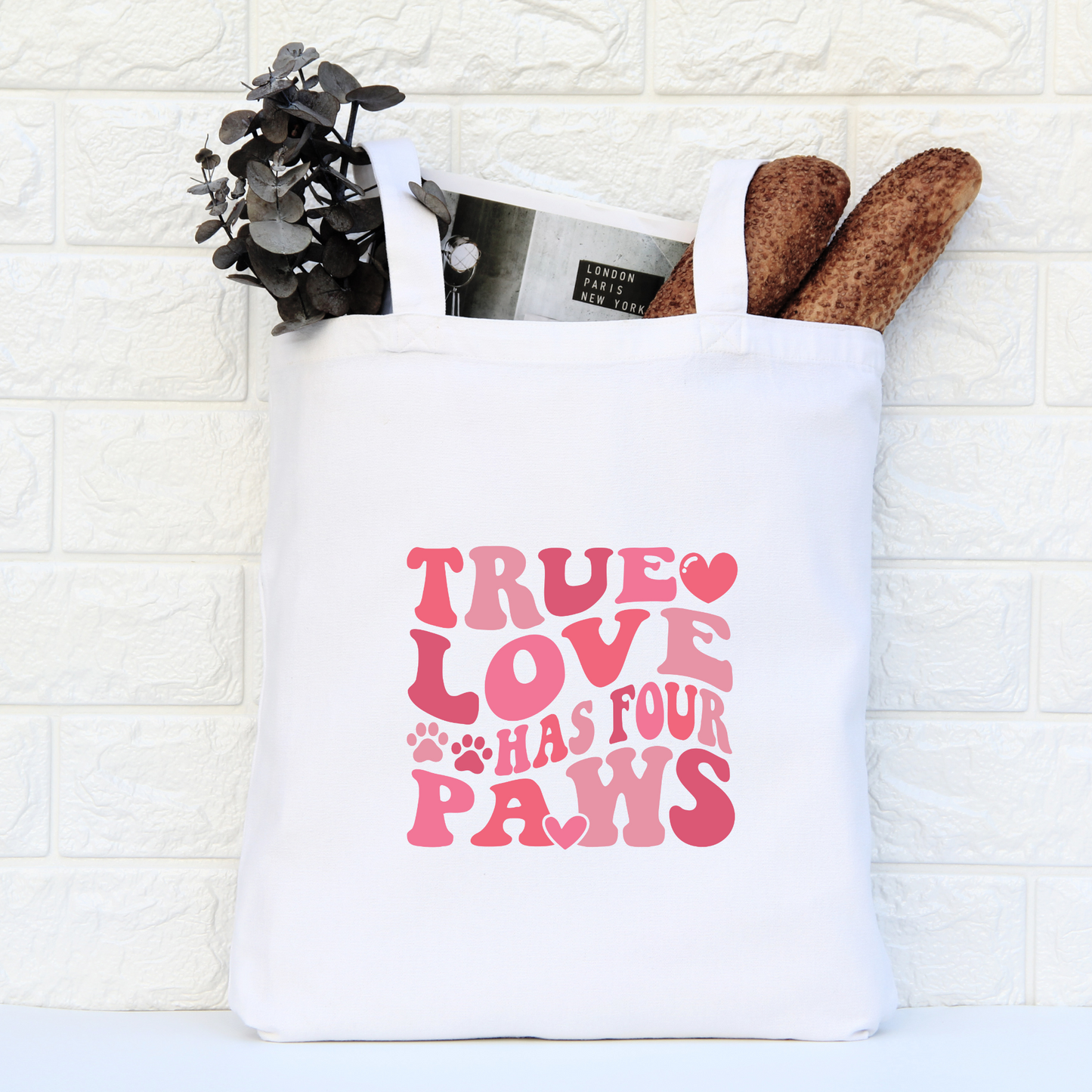 True Love Has Paws Tote Bag, Reusable Tote Bag, Valentines Day Tote Bag