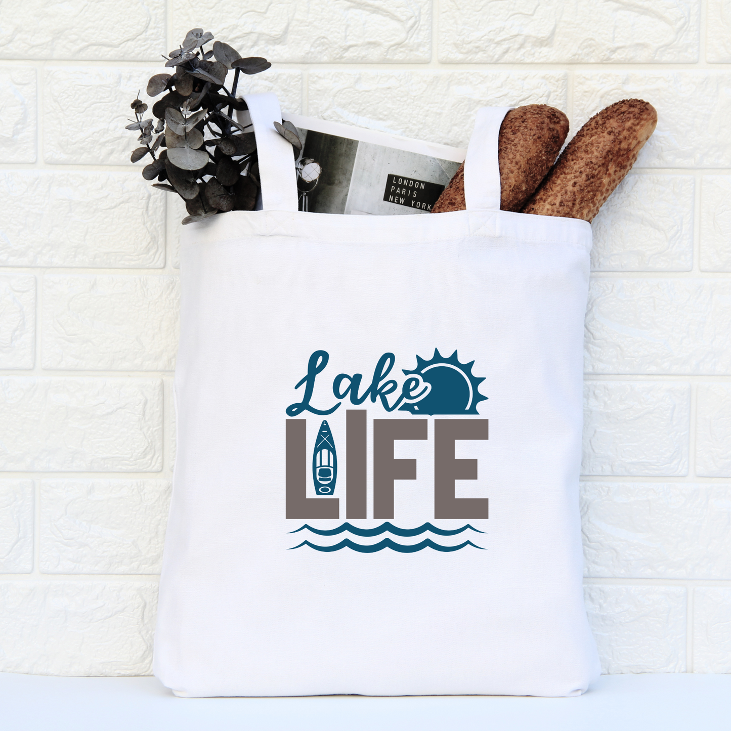 Lake Life Tote Bag, Reusable Canvas Tote