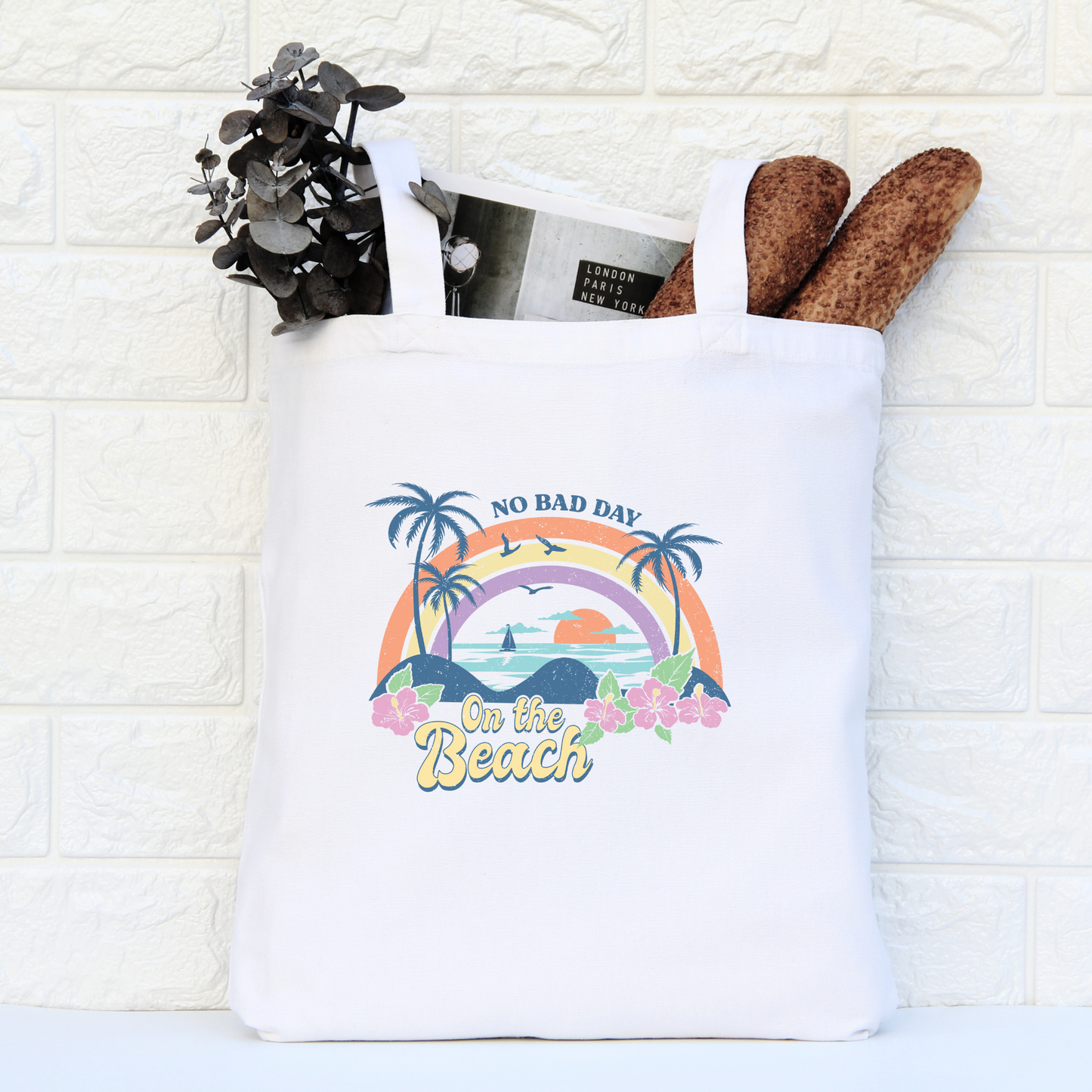 No Bad Day On The Beach Tote Bag, Reusable Canvas Tote