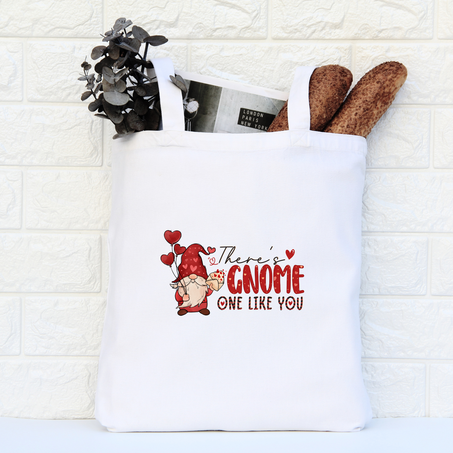 Theres Gnome Like You Tote Bag, Reusable Tote Bag, Valentines Day Tote Bag