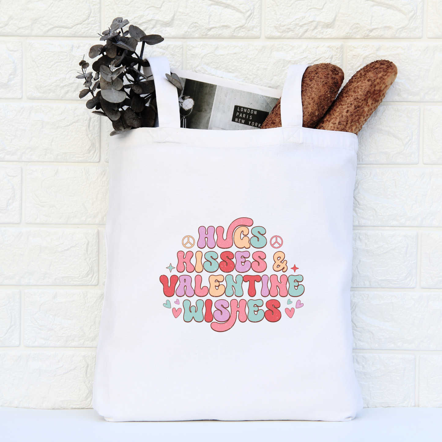 Hugs Kisses And Valentine Wishes Tote Bag, Reusable Tote Bag, Valentines Day Tote Bag