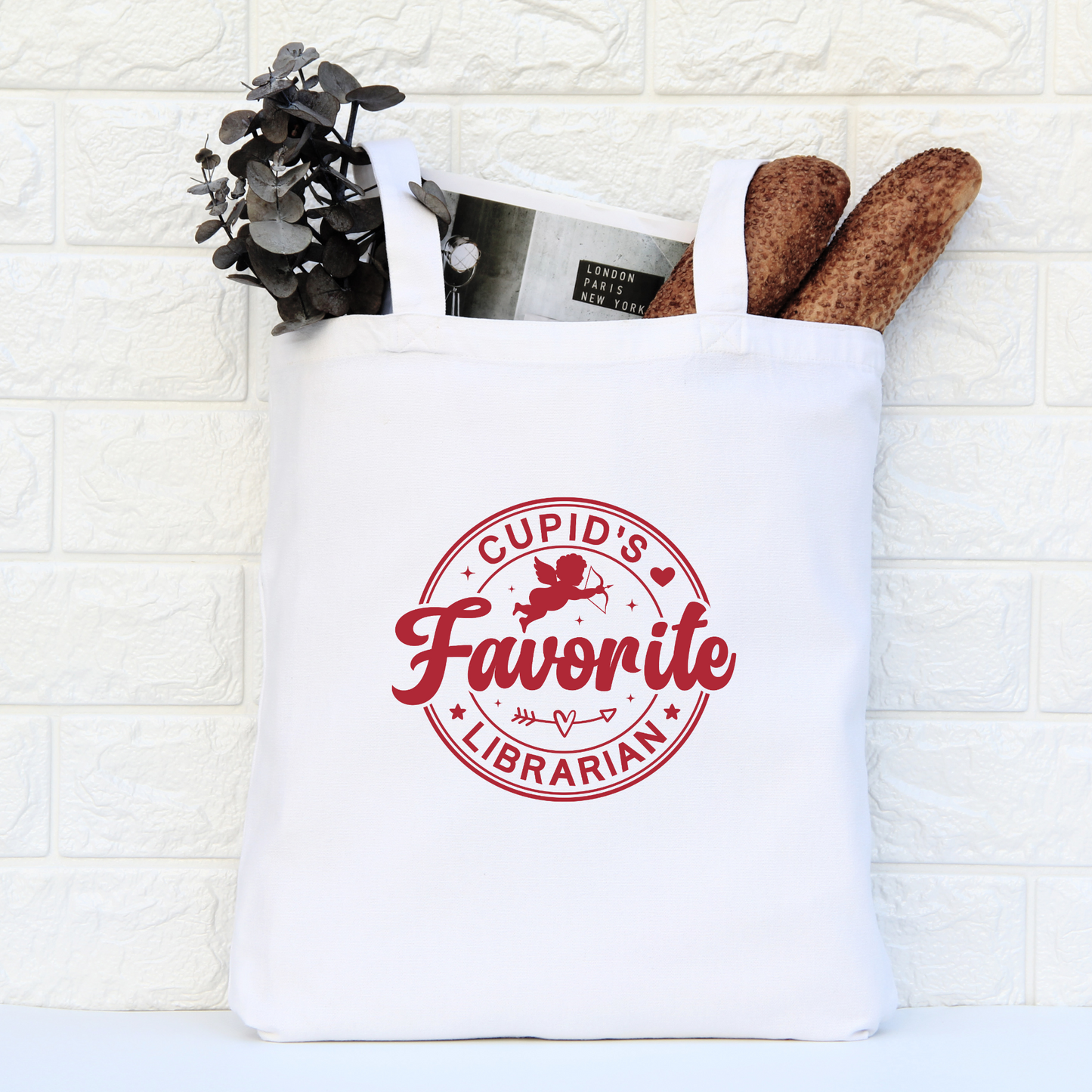 Cupids Favorite Librarian Tote Bag, Reusable Tote Bag, Valentines Day Tote Bag