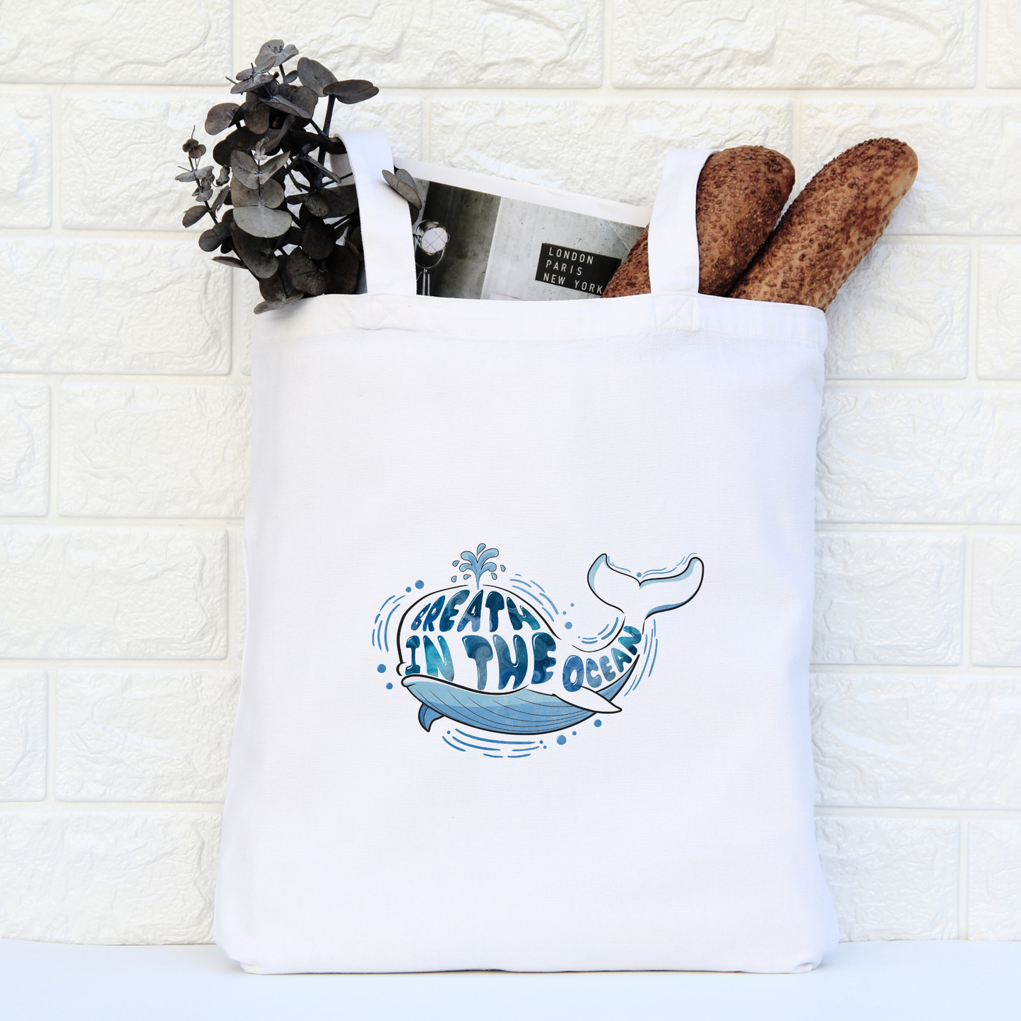 Breath In The Ocean Tote Bag, Conservation Tote Bag, Reusable Tote Bag, Whale Tote Bag