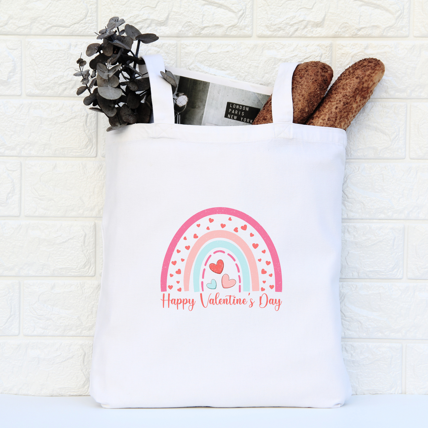 Happy Valentines Day Rainbow Tote Bag, Reusable Tote Bag, Valentines Day Tote Bag
