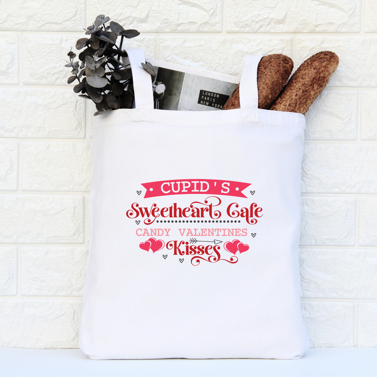 Cupids Sweetheart Cafe Tote Bag, Reusable Tote Bag, Valentines Day Tote Bag