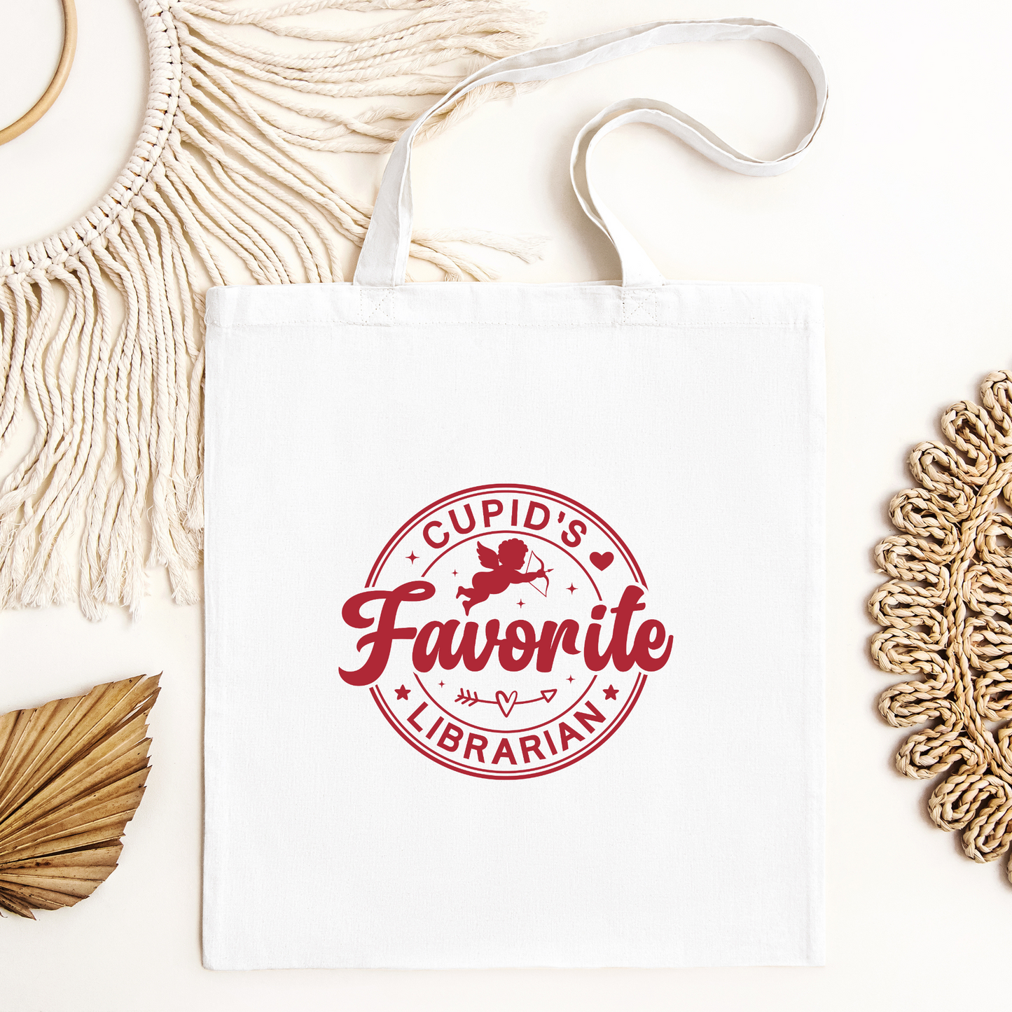 Cupids Favorite Librarian Tote Bag, Reusable Tote Bag, Valentines Day Tote Bag