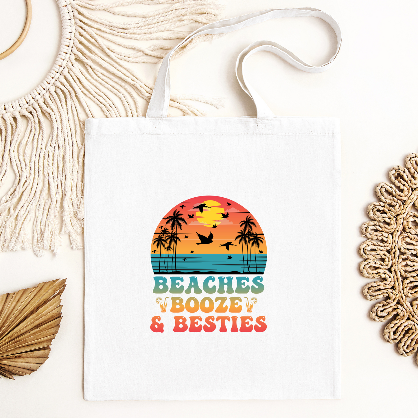 Beaches Booze Besties Tote Bag, Reusable Tote Bag, Beach Tote Bag
