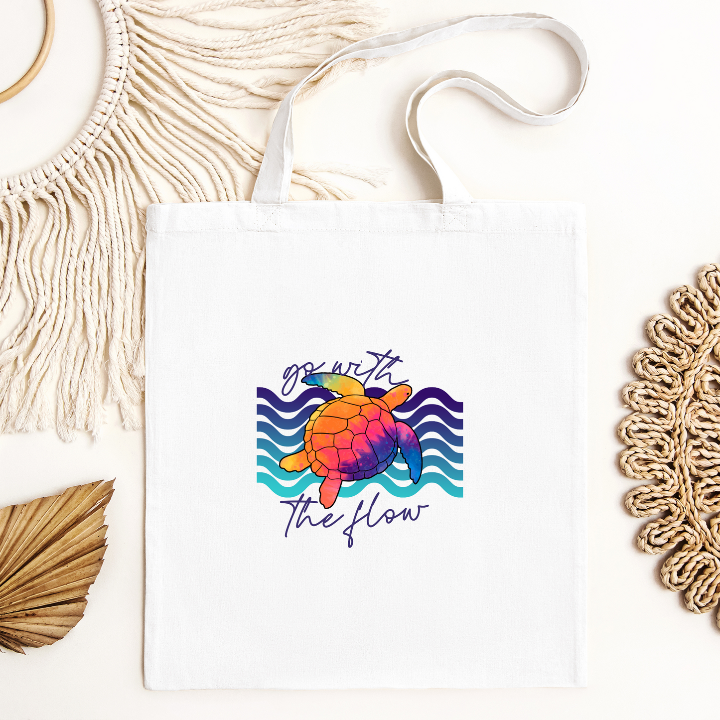 Go With The Flow Sea Turtle Tote Bag, Ocean Tote Bag, Reusable Tote Bag, Sea Turtle Tote Bag
