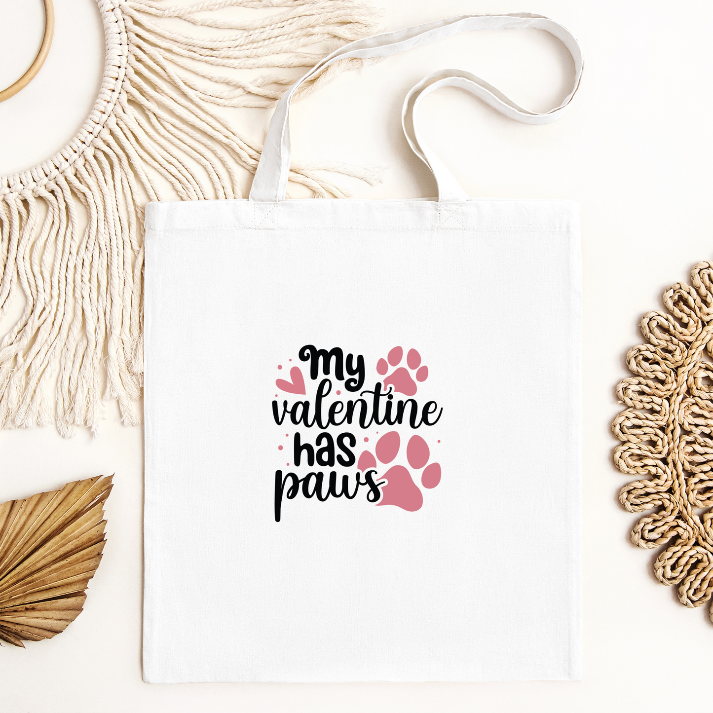 My Valentine Has Paws Tote Bag, Reusable Tote Bag, Valentines Day Tote Bag