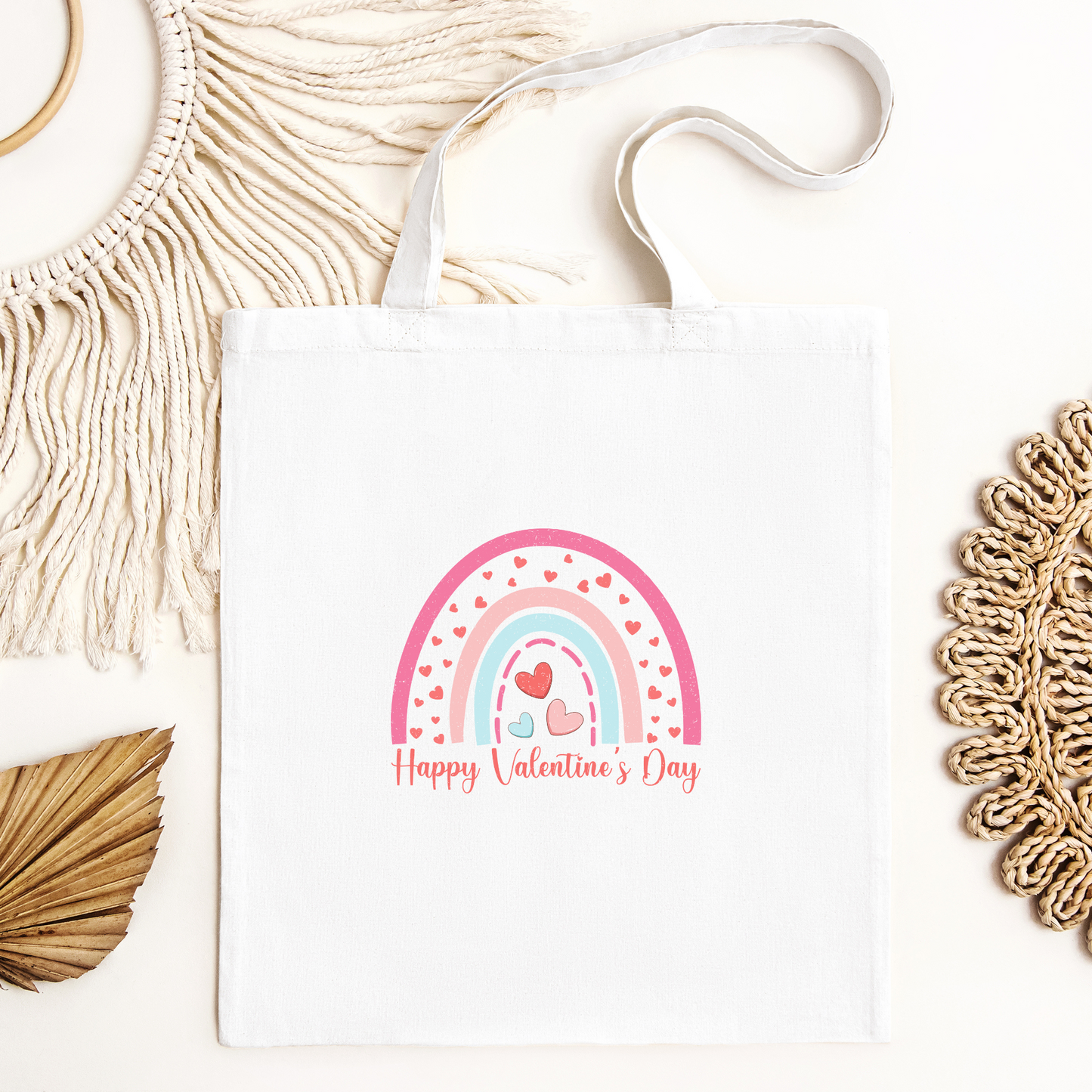 Happy Valentines Day Rainbow Tote Bag, Reusable Tote Bag, Valentines Day Tote Bag