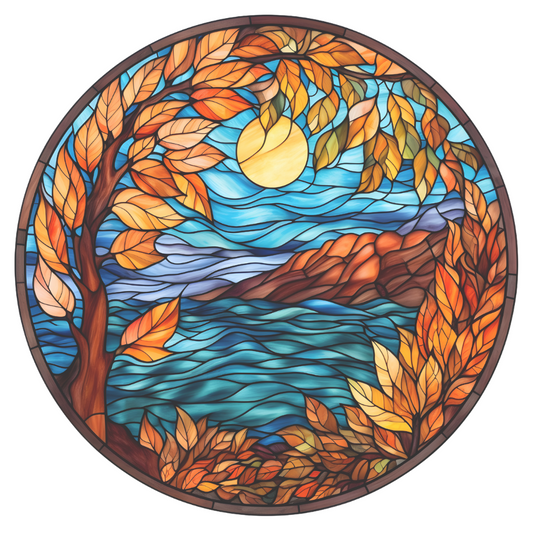 Fall Lake Stained Glass Window Cling