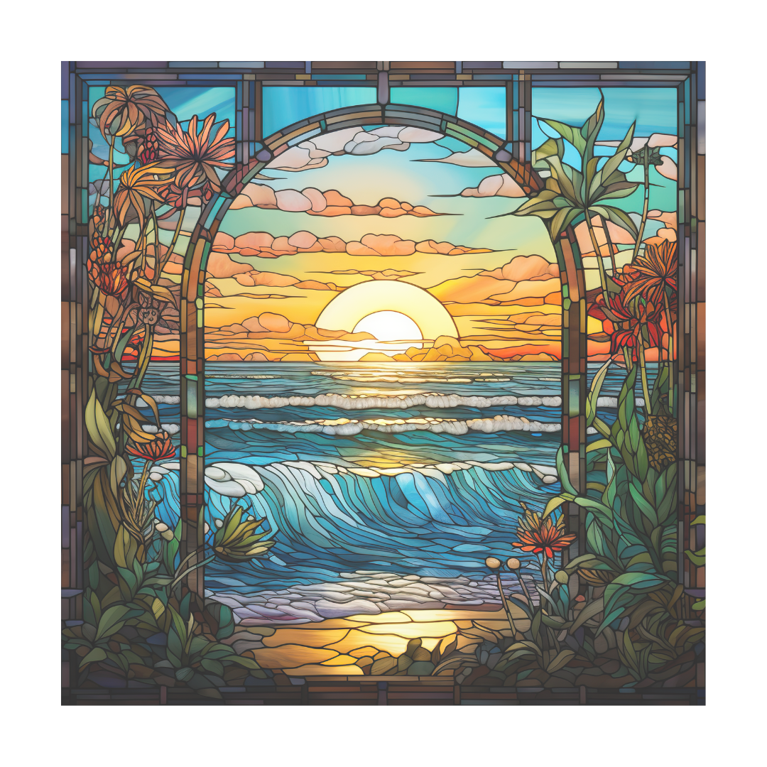 Beach Landscape Stained Glass Window Cling