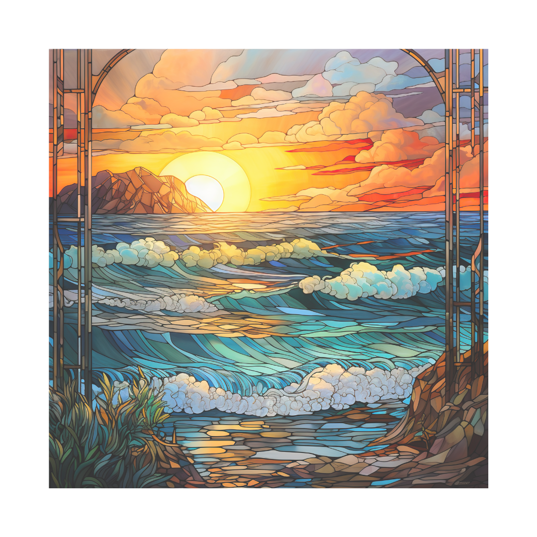 Beach Landscape Stained Glass Window Cling