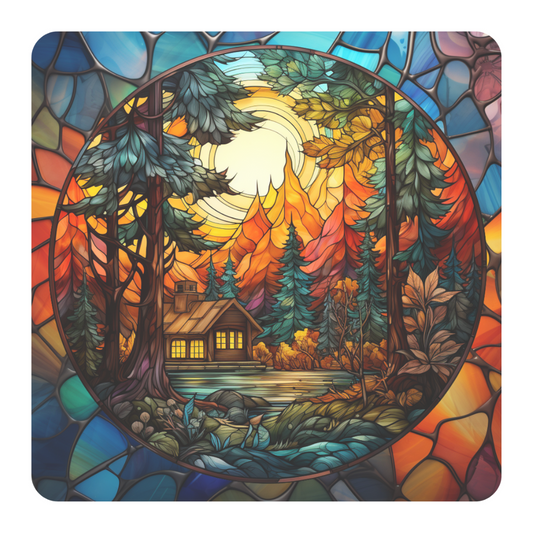 Cabin In the Forest Stained Glass Window Cling