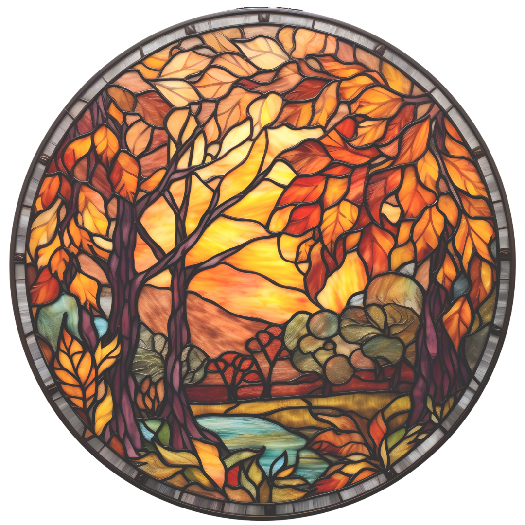 Fall Landscape Stained Glass Window Cling