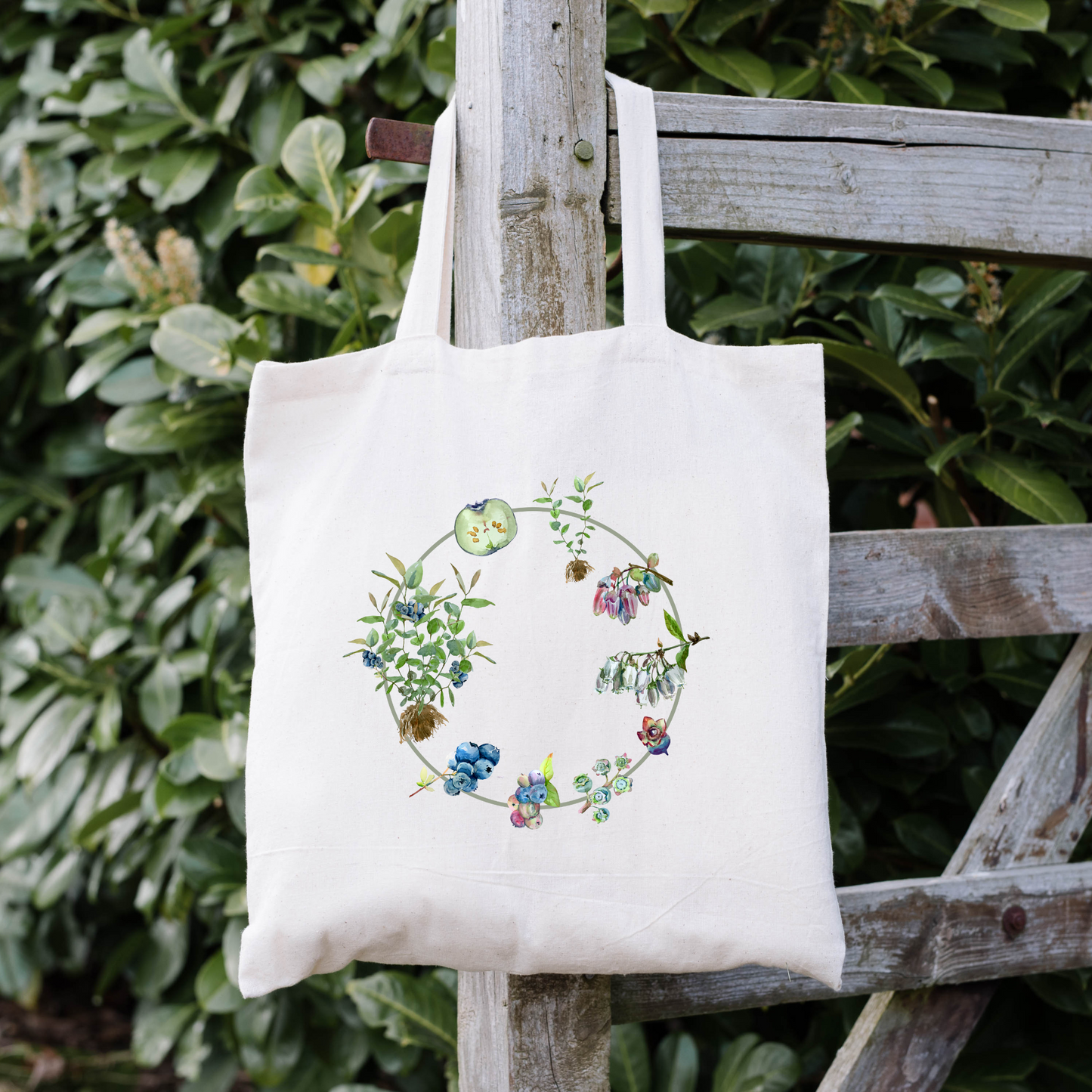 Blueberry Lifecycle Tote Bag, Reusable Canvas Tote