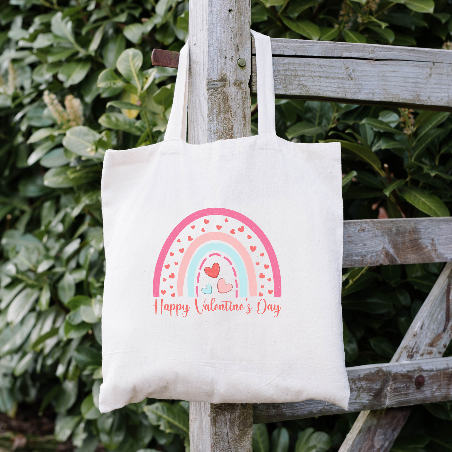 Happy Valentines Day Rainbow Tote Bag, Reusable Tote Bag, Valentines Day Tote Bag