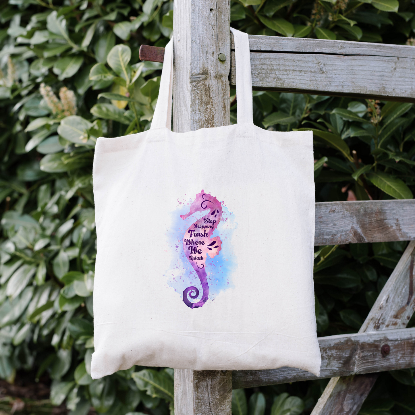 Stop Dropping Trash Where We Splash Tote Bag, Seahorse Tote Bag, Reusable Tote Bag, Beach Tote Bag
