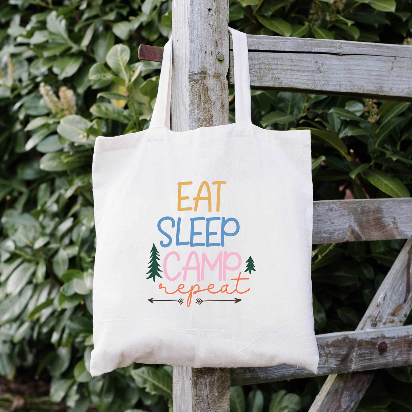 Eat Sleep Camp Repeat Tote Bag, Reusable Canvas Tote