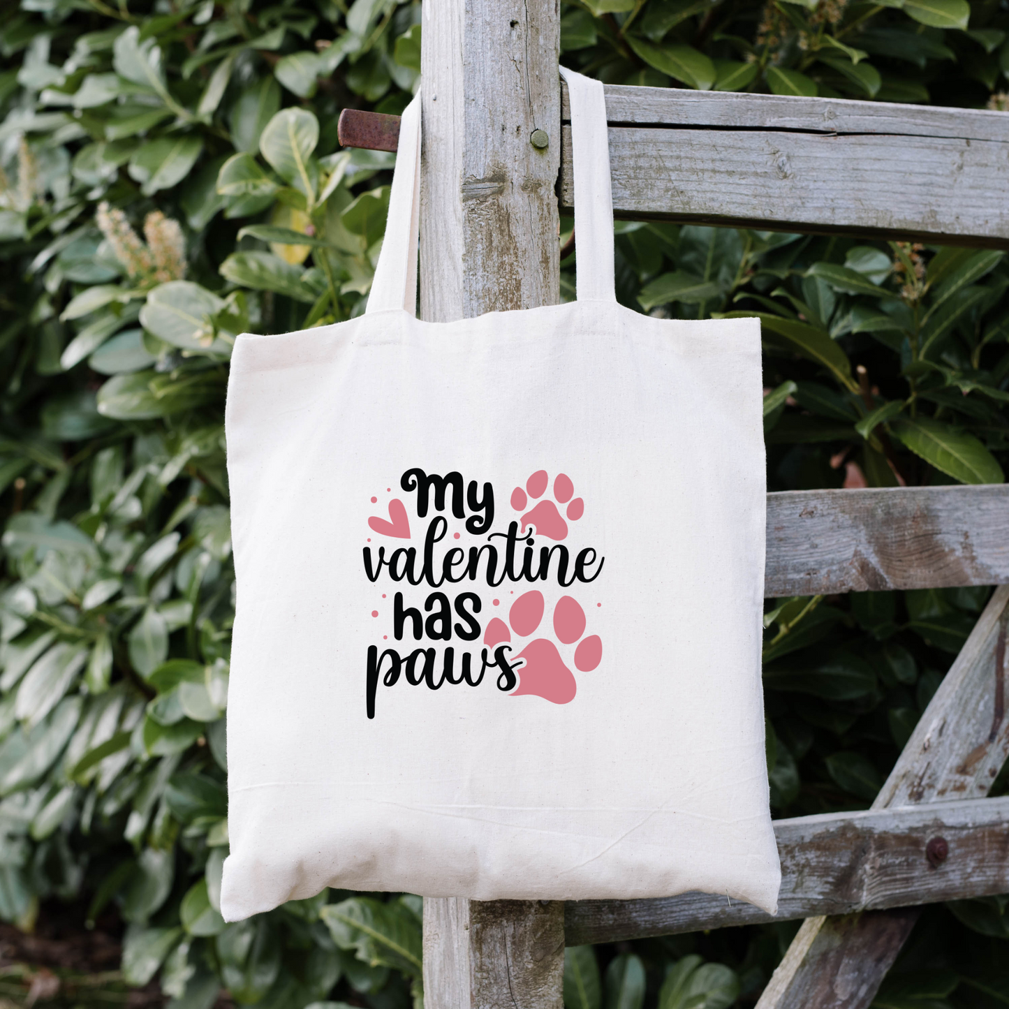 My Valentine Has Paws Tote Bag, Reusable Tote Bag, Valentines Day Tote Bag