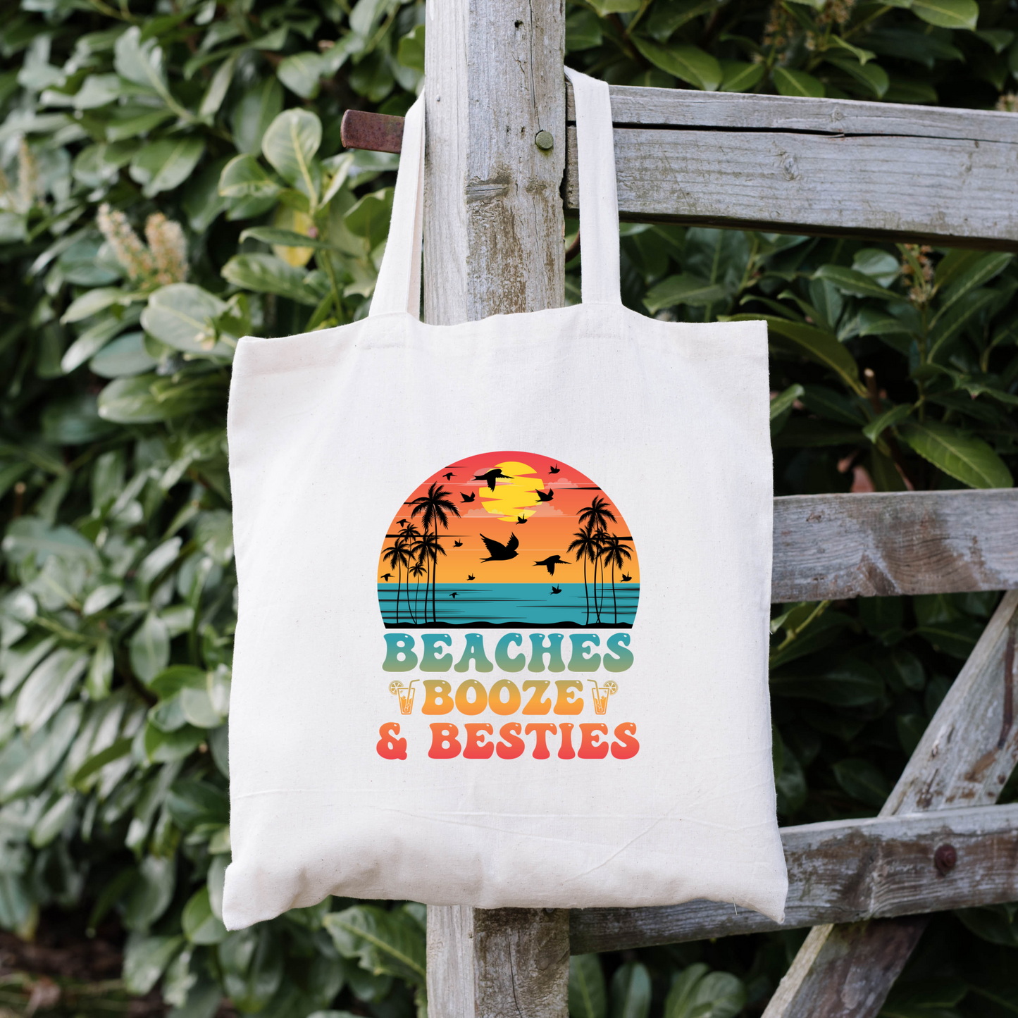 Beaches Booze Besties Tote Bag, Reusable Tote Bag, Beach Tote Bag
