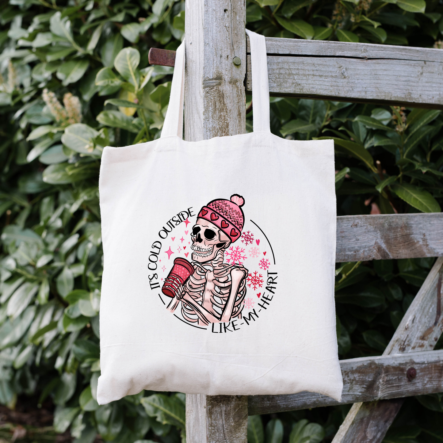 Its Cold Outside Like My Heart Tote Bag, Reusable Tote Bag, Valentines Day Tote Bag