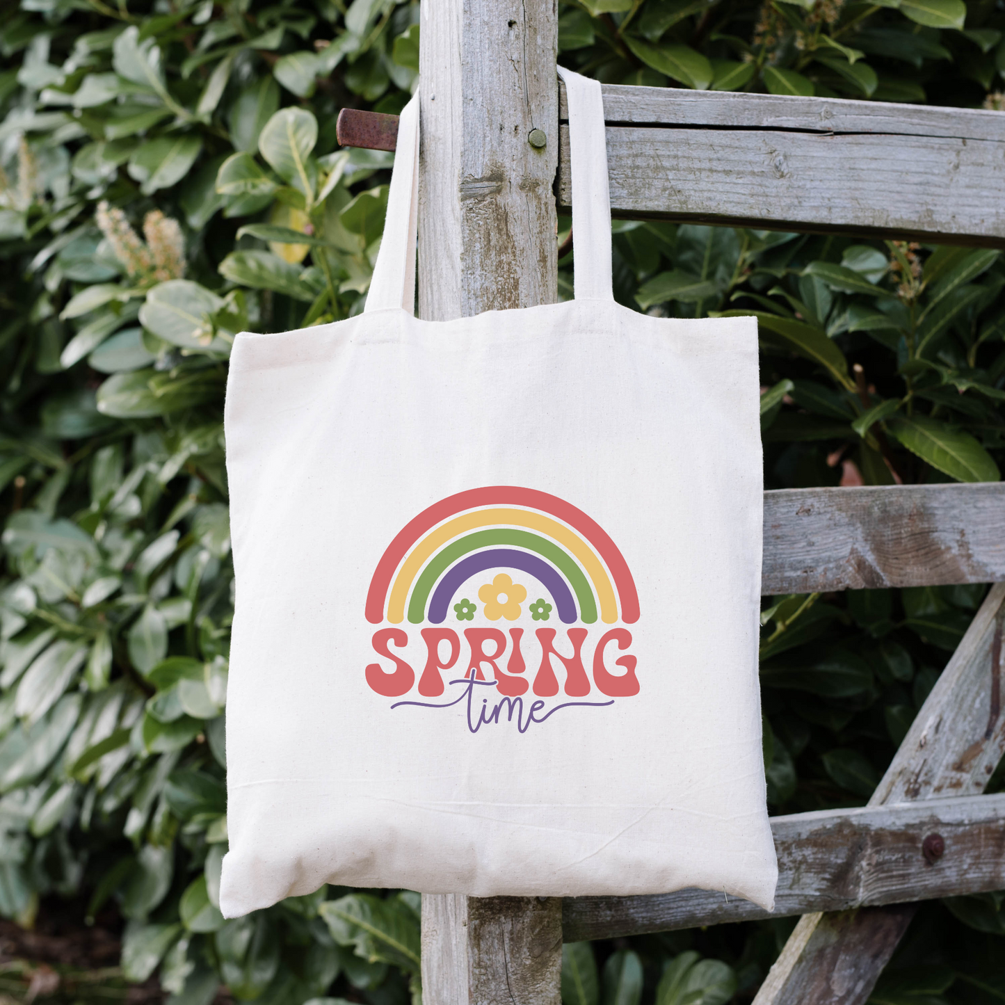 Spring Time Rainbow Tote Bag, Reusable Canvas Tote