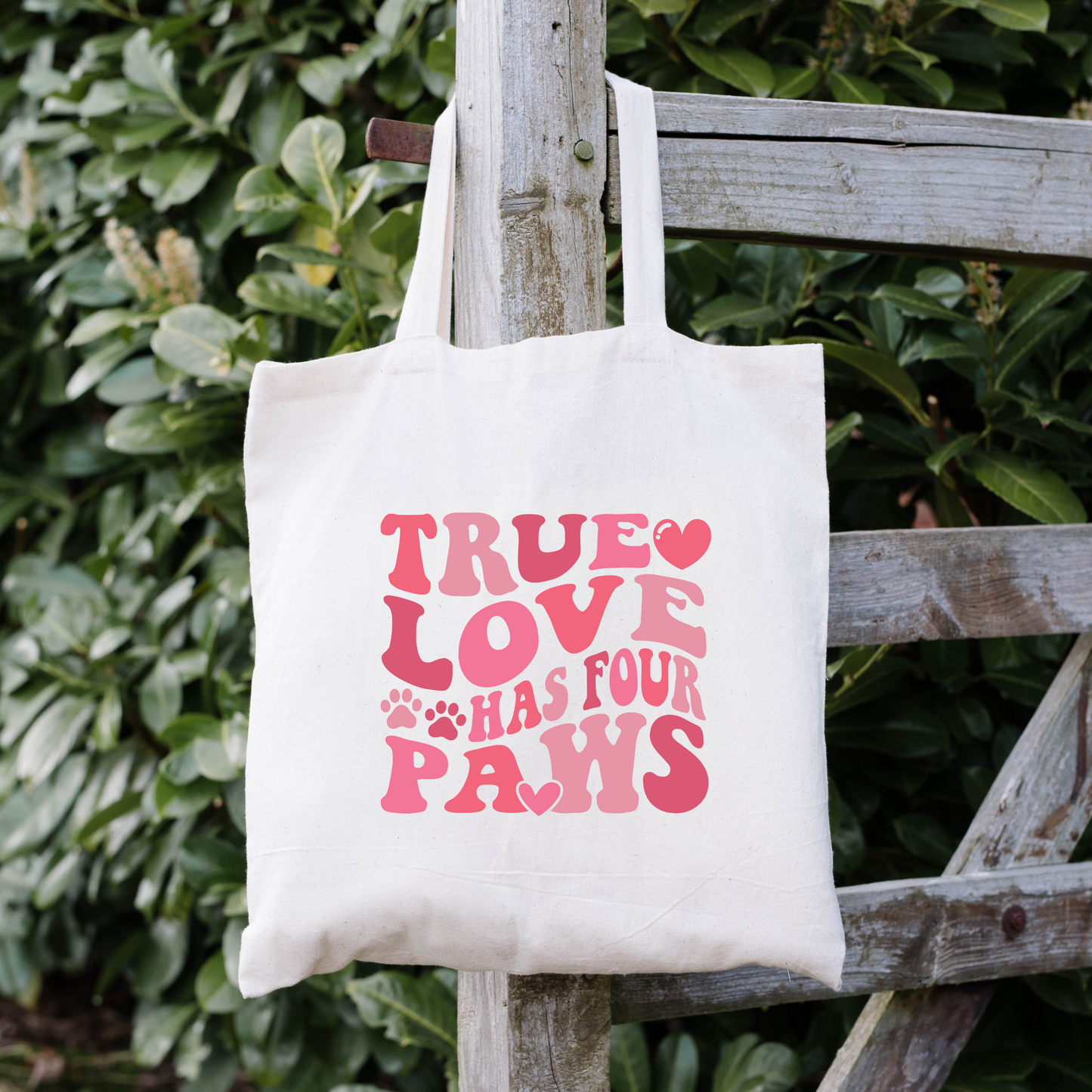 True Love Has Paws Tote Bag, Reusable Tote Bag, Valentines Day Tote Bag